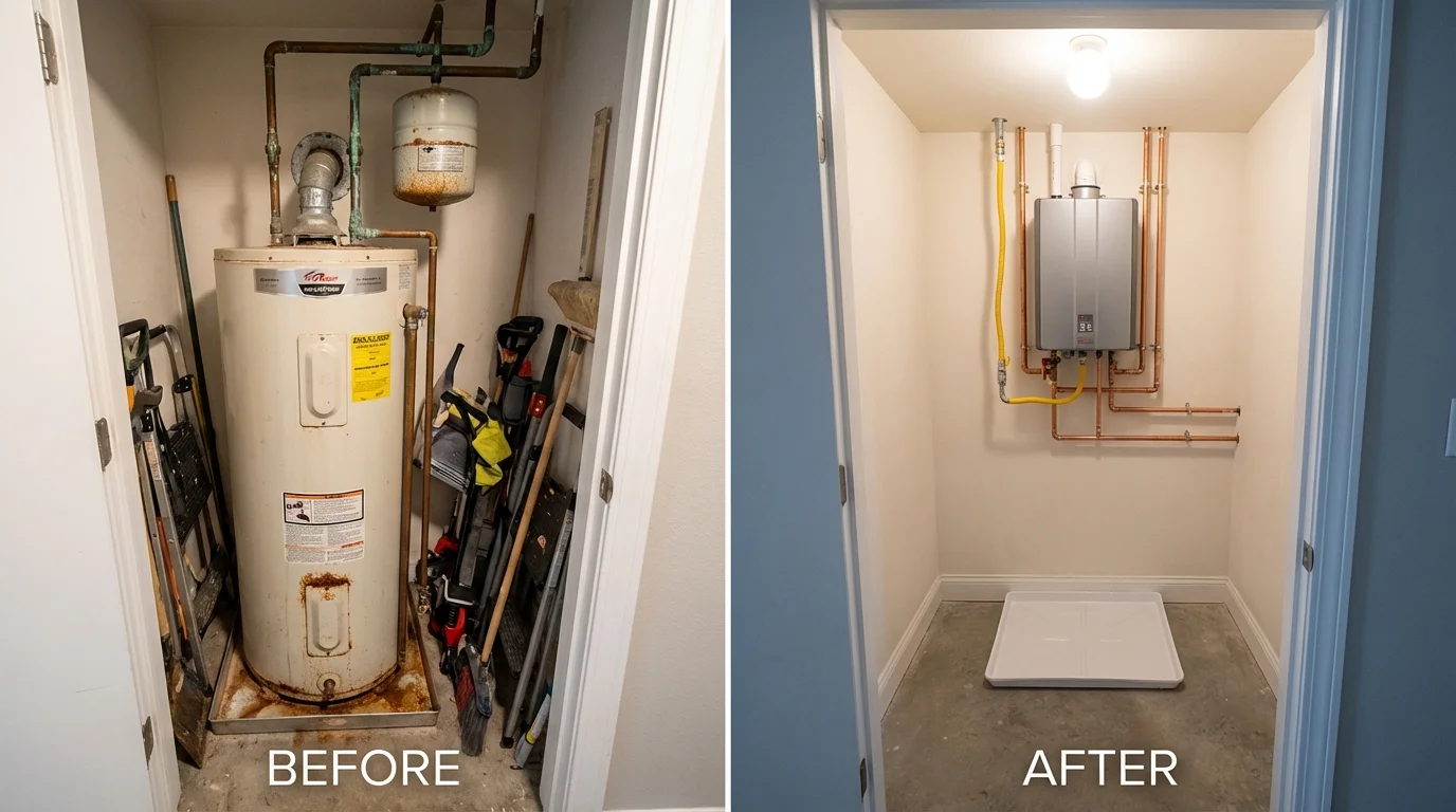 Tank water heater versus wall-mounted tankless unit comparison for Perry, MI homeowners